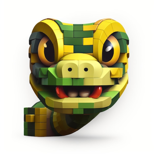 Modern App Logo With Legofaced Snake In Cartoon Style