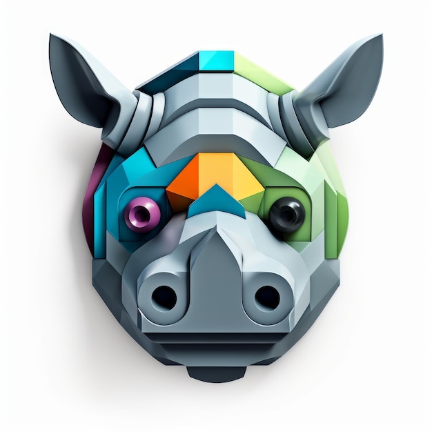 Modern App Logo With Rhinoceros And Lego Face