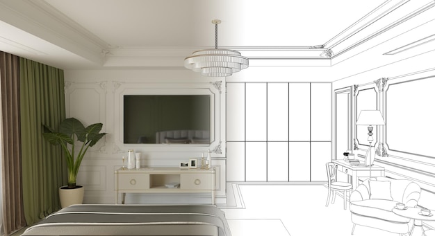 modern appartement interieur, 3D illustratie