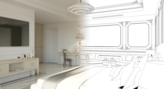 modern appartement interieur, 3D illustratie