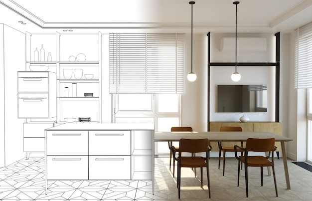 modern appartement interieur, 3D illustratie