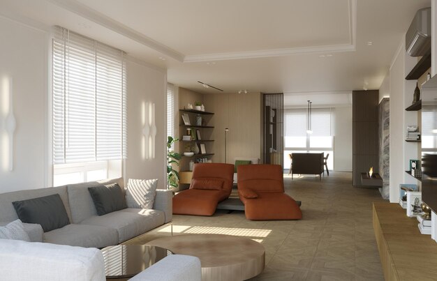 Modern appartement interieur, 3d illustratie