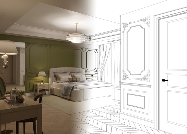 modern appartement interieur, 3D illustratie