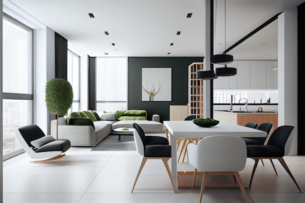 Modern appartement met open plattegrond en minimalistisch meubilair