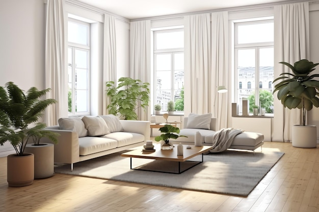 Modern appartementinterieur in woondesign met werktafel en boekenplank Luxe huis Scandinavisch