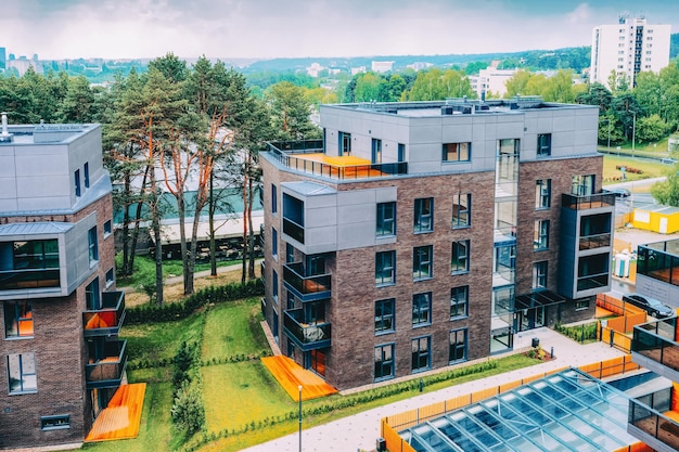 Modern architectural apartment buildings quarter. And outdoor facilities.