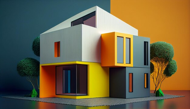 Modern architecture building exterior residential district computer graphic generative AI