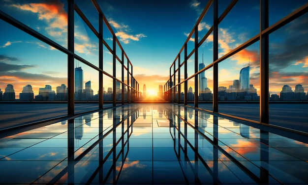 modern architecture and business reflection of sky and sun in windows
