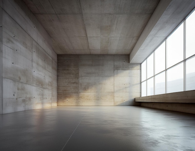 Photo modern architecture dark clean loft interior gray concrete walls industrial space light from big win