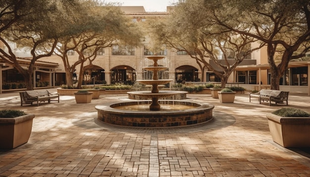 Photo modern architecture illuminates famous city square with elegant stone courtyard generated by ai