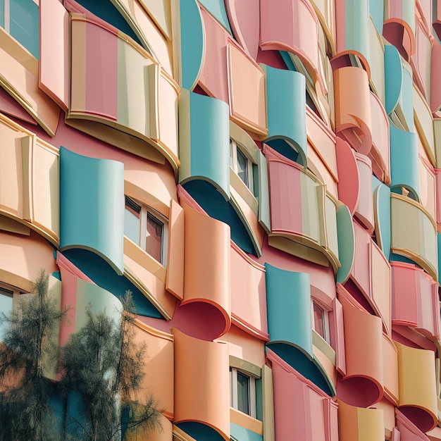 Photo modern architecture with a playful twist pastels and patterns on the building facade