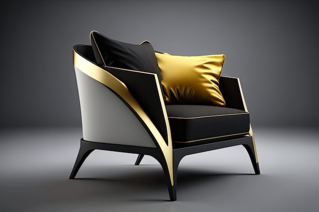 A modern armchair with sleek lines and a fabric or leather seat created with generative ai