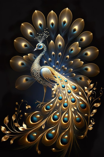 Современное искусство Golden Peacock в восточном стиле роскоши Generative AI