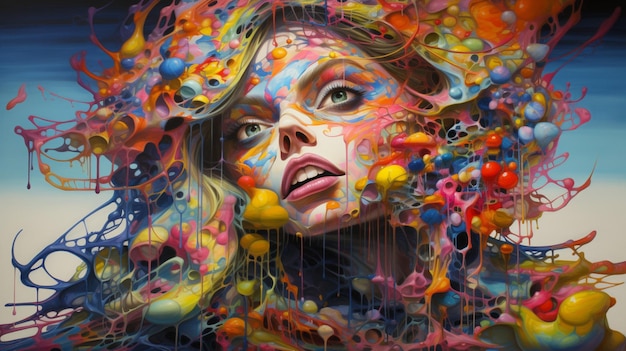 Modern artist creates chaotic vibrant paintings indoors