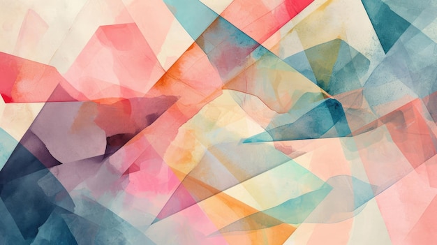 Modern artistic background with abstract geometric shapes in soft pastel watercolor