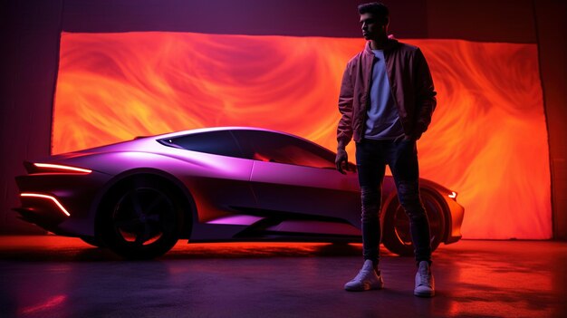 Photo modern artistic and elegant image of a model in front of a car