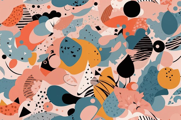 Modern artistic illustration pattern Creative collage with shapes Seamless pattern Fashionable template for design