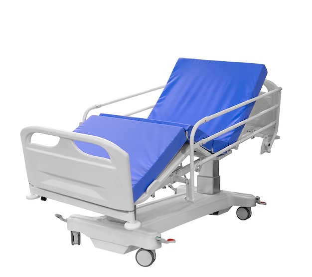 Modern automated bed chair for resuscitation and rehabilitation verticalization isolated on white background