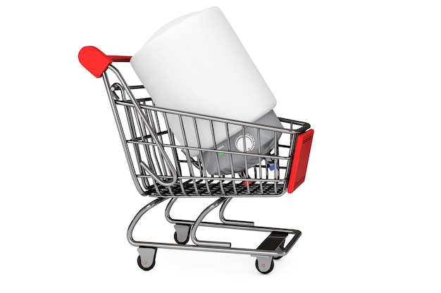 Modern Automatic Water Heater in Shopping Cart on a white background