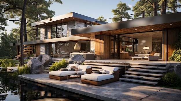 Modern backyard of house