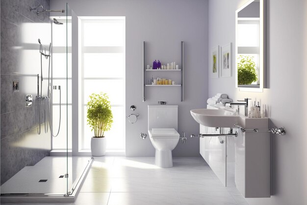 Modern badkamerinterieurontwerp Luxe en toch minimalistisch, schoon, helder en hygiënisch, ruime badkamer met wi