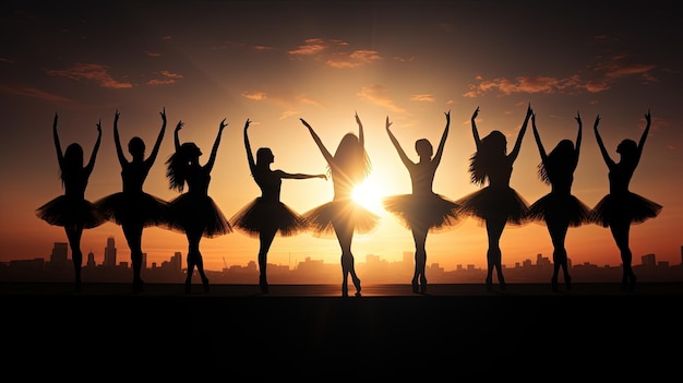 Modern ballet performers in shadow silhouette concept