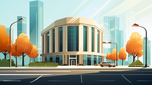 Modern bankgebouw aan de stadsstraat overdag illustratie AI gegenereerd