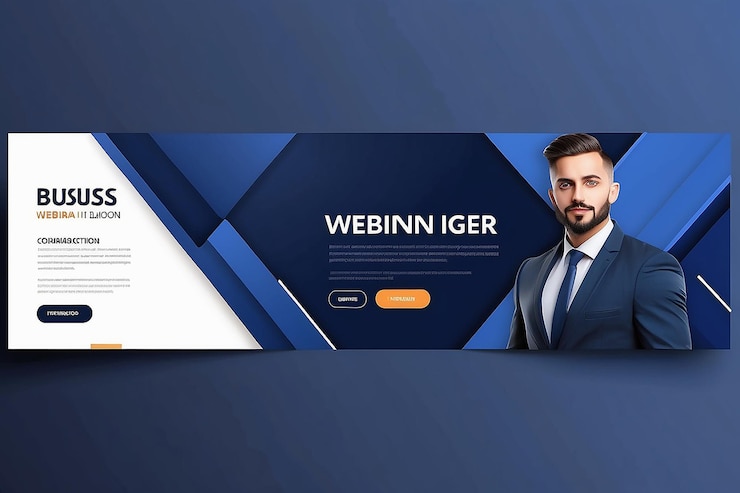 Photo modern banner design with navy blue background color usable for banner cover and header