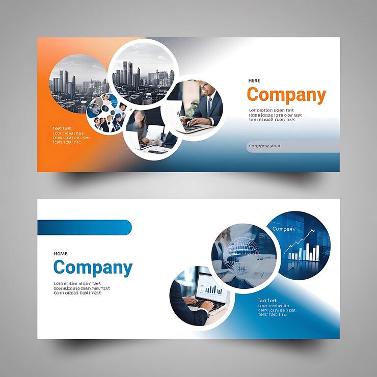 Photo modern banner with white and orange geometric shapes