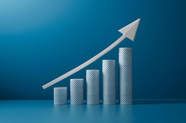 A modern bar chart on a blue gradient background shows growth and progress with a sleek design