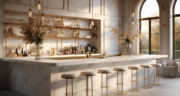 modern bar design with white and gold