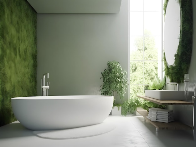 Foto design moderno del bagno decorato con piante verdi generate dall'ai