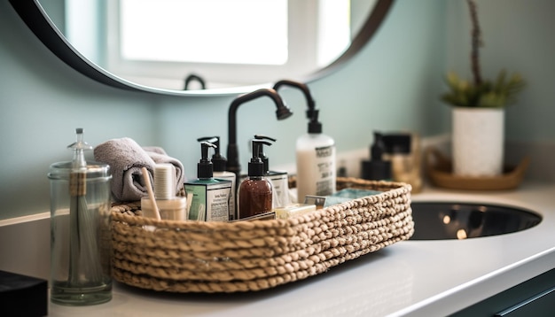 Photo modern bathroom design promotes healthy lifestyles with clean equipment and hygiene generated by ai