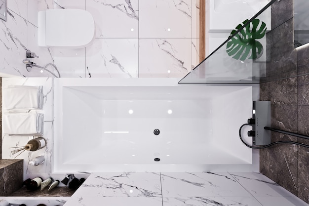 Modern bathroom design with tiles marble and wood