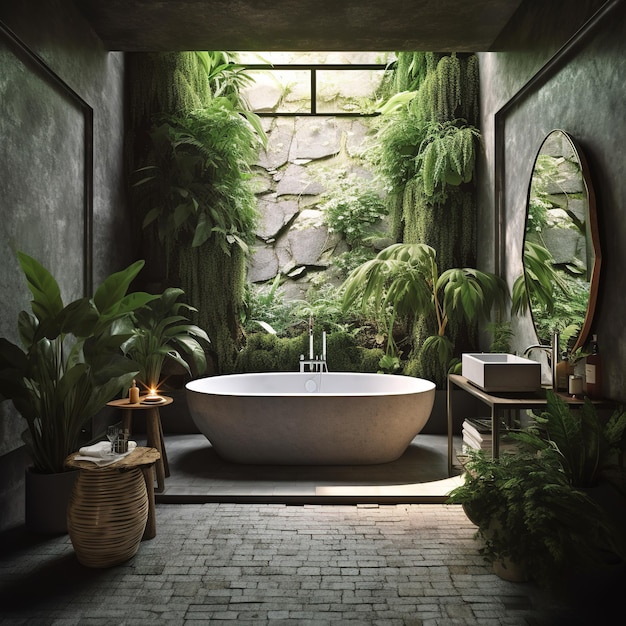 modern bathroom immersed in the forest