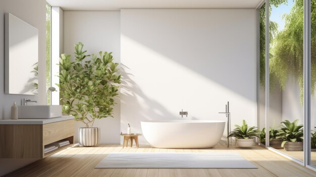 Modern bathroom interior design minimalist white open air bathroom with plants