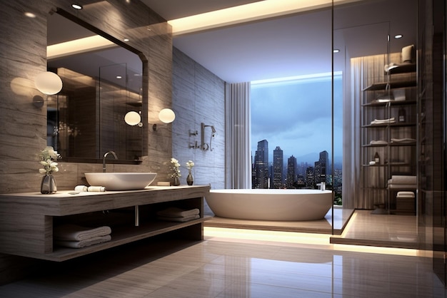 写真 現代的な浴室インテリア 豪華な屋内アパートの装飾