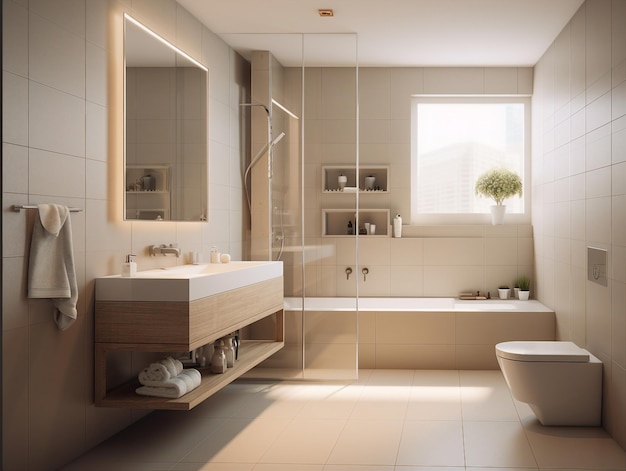 Modern bathroom interior with bathtub