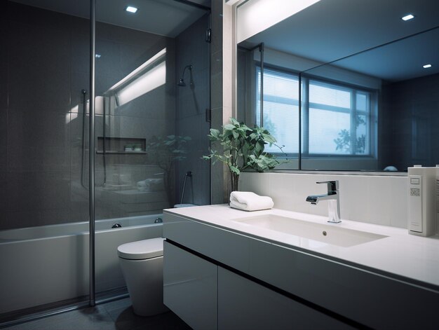 Modern bathroom interior with bathtub