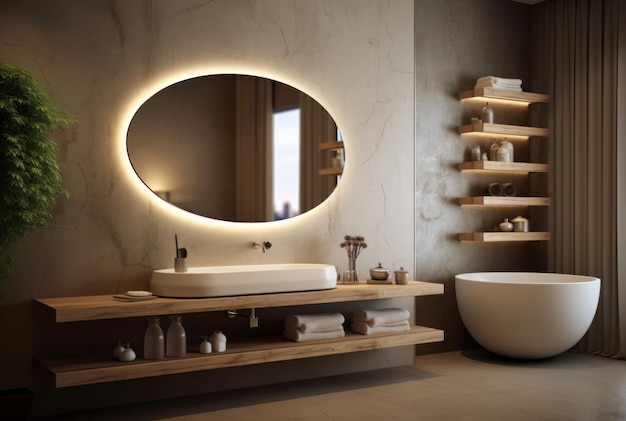 Modern bathroom interior with elegant lighting