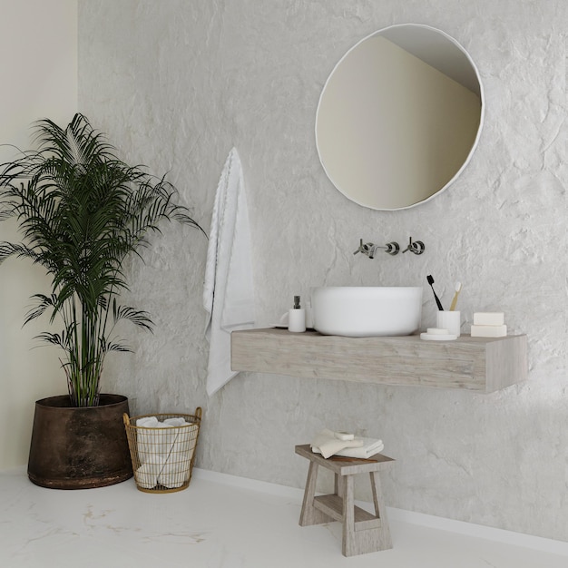 modern bathroom interior with furniture 3d rendering