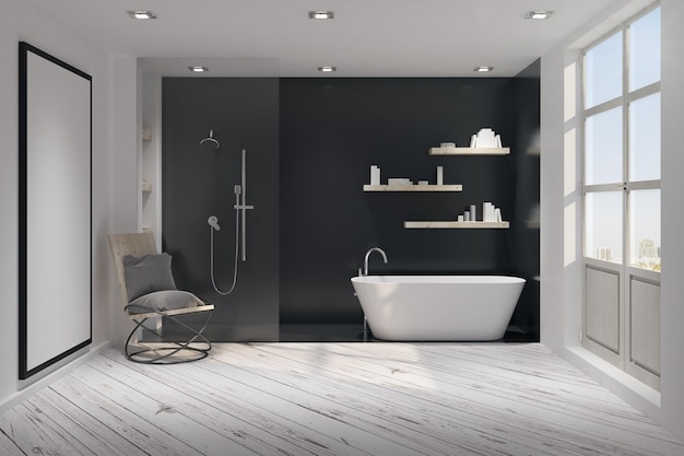 Photo modern bathroom interior with poster