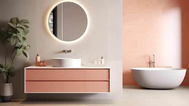 Современный интерьер ванной комнаты со стильной раковиной и смесителем для ремонта дома и интерьера D