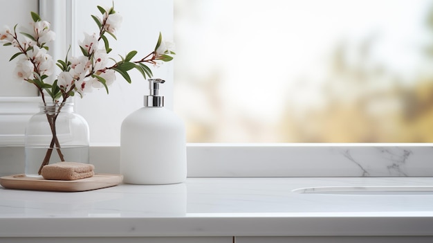 Modern bathroom interior with white tones