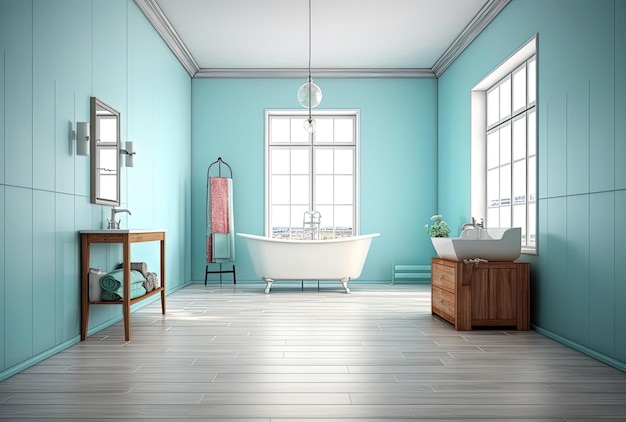 modern bathroom in light wooden floor in the style of azure