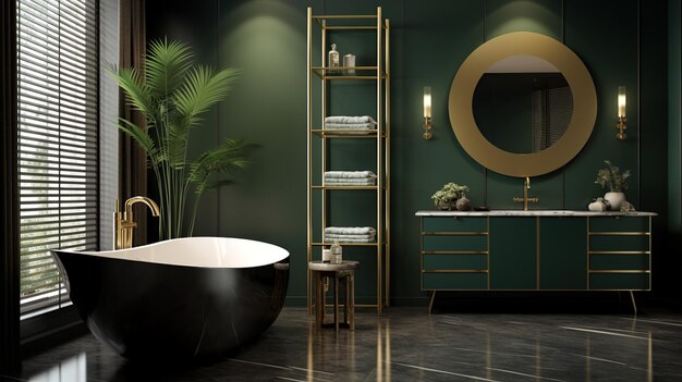 Modern bathroom Minimalism Gold and dark green colors