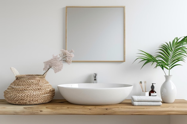 A modern bathroom oasis with green plant accents