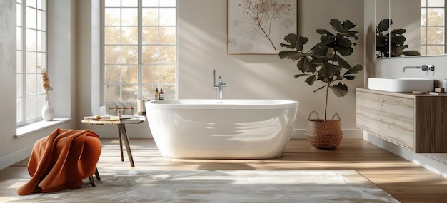 Modern Bathroom With Bathtub Sink and Mirror