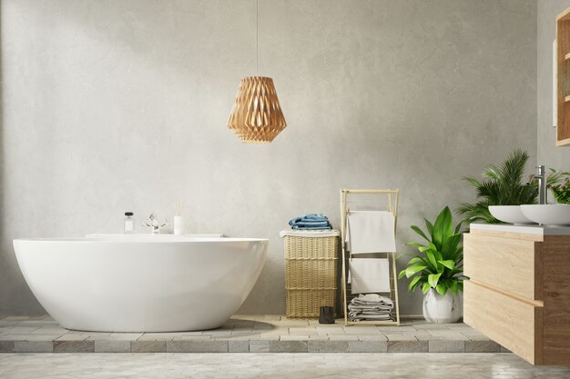 Modern bathroom with cement wall