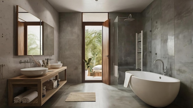 Modern bathroom with cement wall